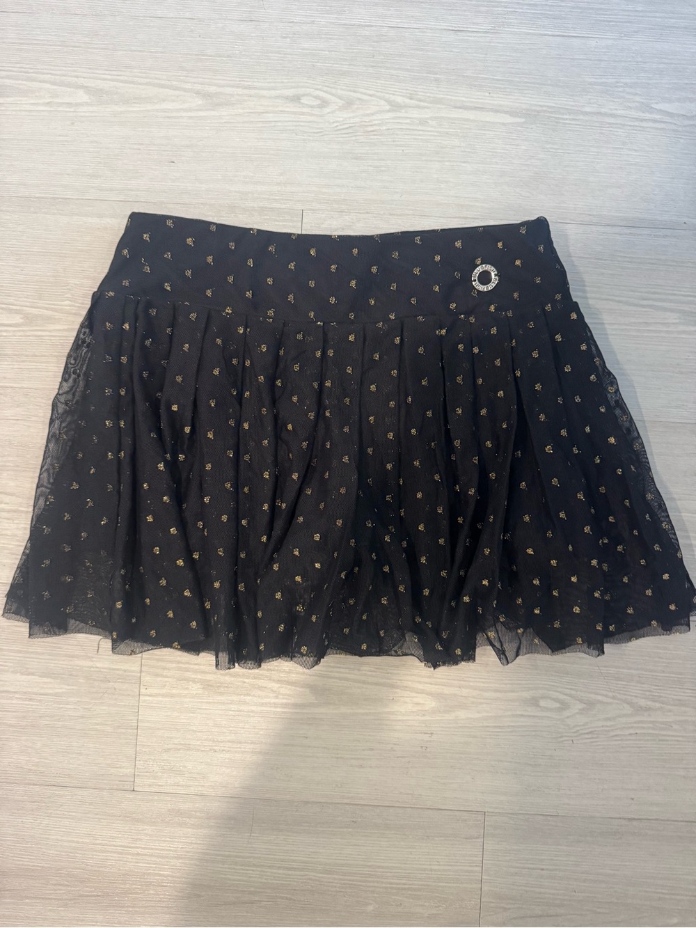 Blue Fish Black Skater Mini Skirt with Gold Dot Trim